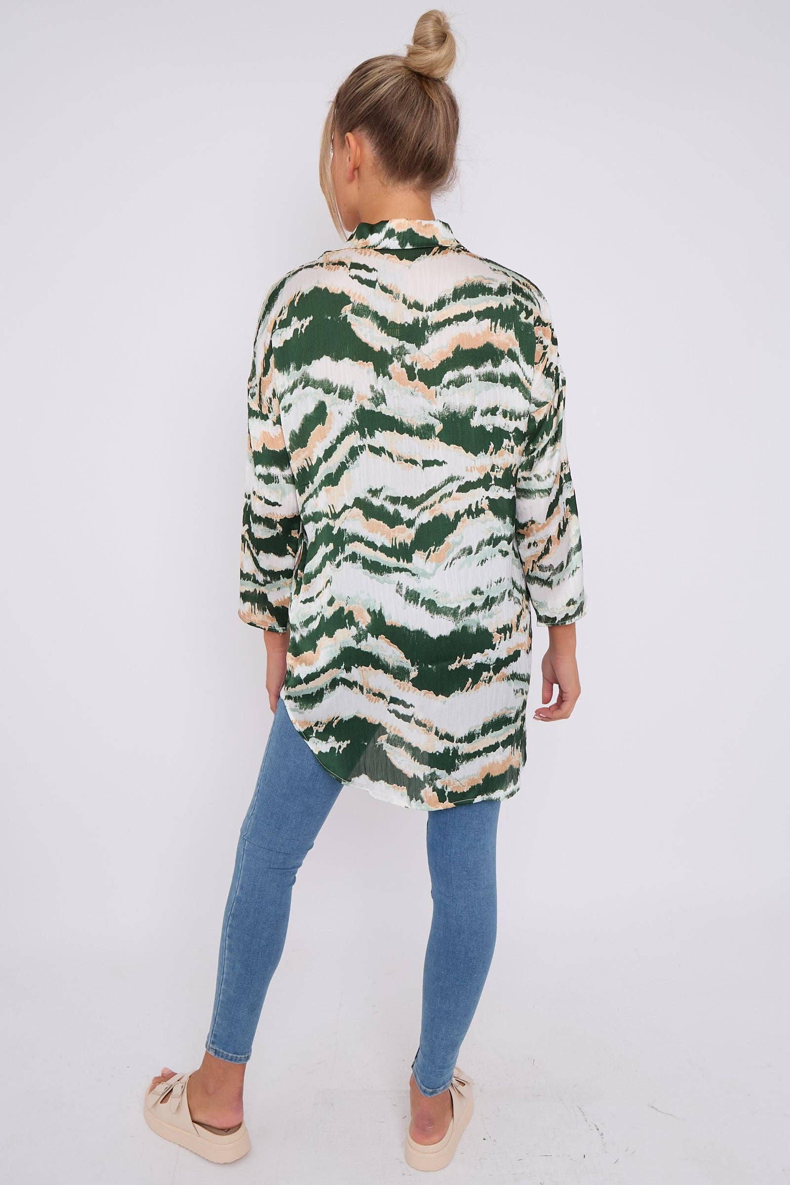 Green Tie Dye Stripe Print Satin Oversized Shirt for wholesale on Faire5