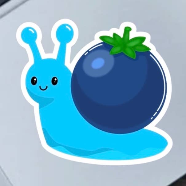 Hand Drawn Blueberry Snail 2.5" Vinyl Sticker for wholesale by Fable and Flame Co.