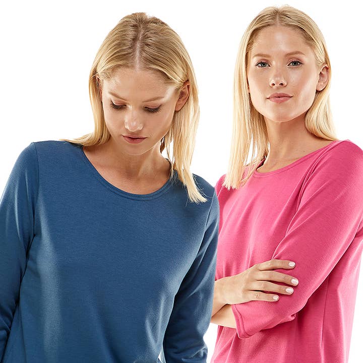 ATP-2337FT-WOMEN'S 3/4 SLEEVES SIDE SLIT FRENCH TERRY TOP for wholesale by Azules Clothing