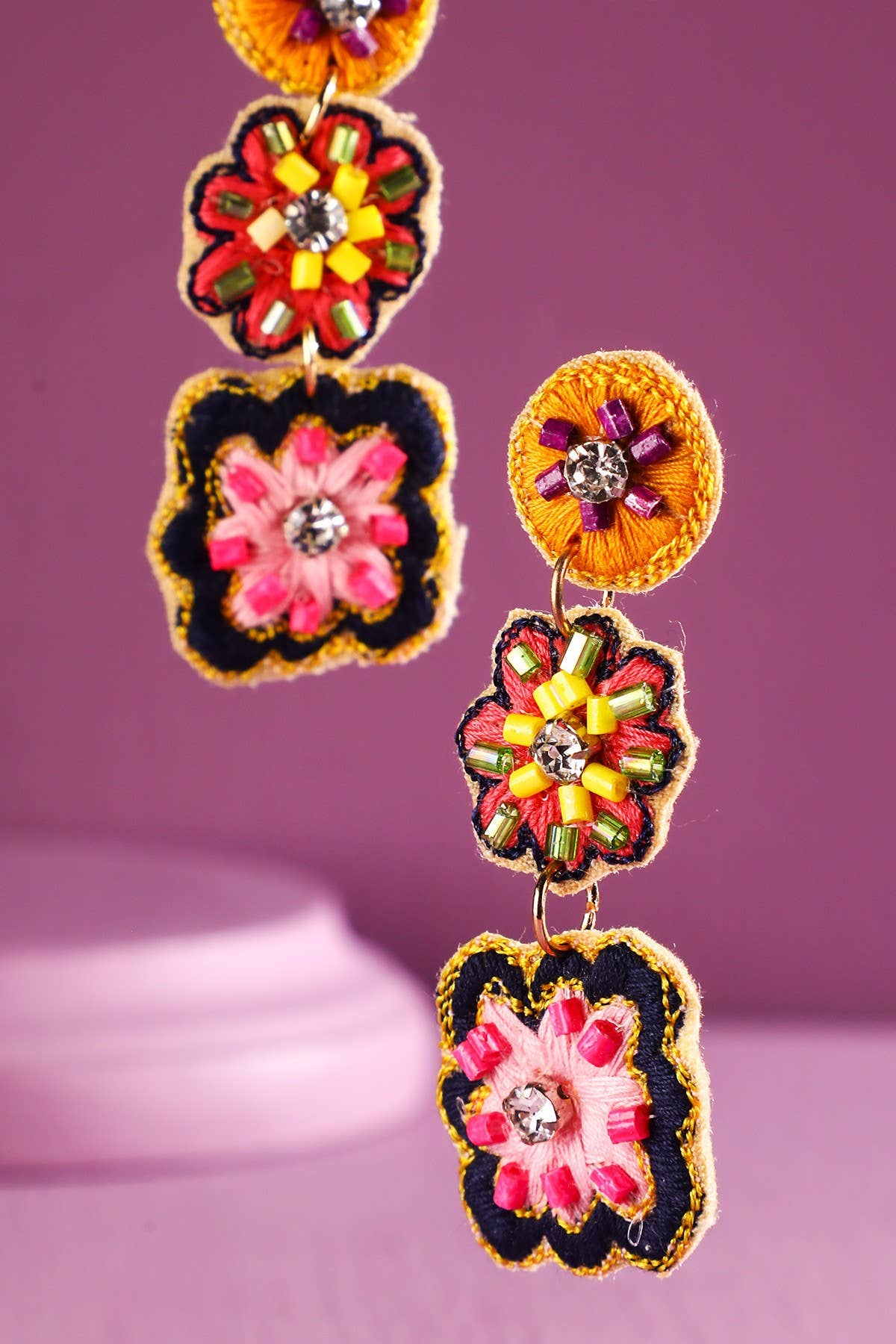 Urbanista - Wholesale Dangle Earrings - Hand Sewed Indian Flower Dangle Earrings5