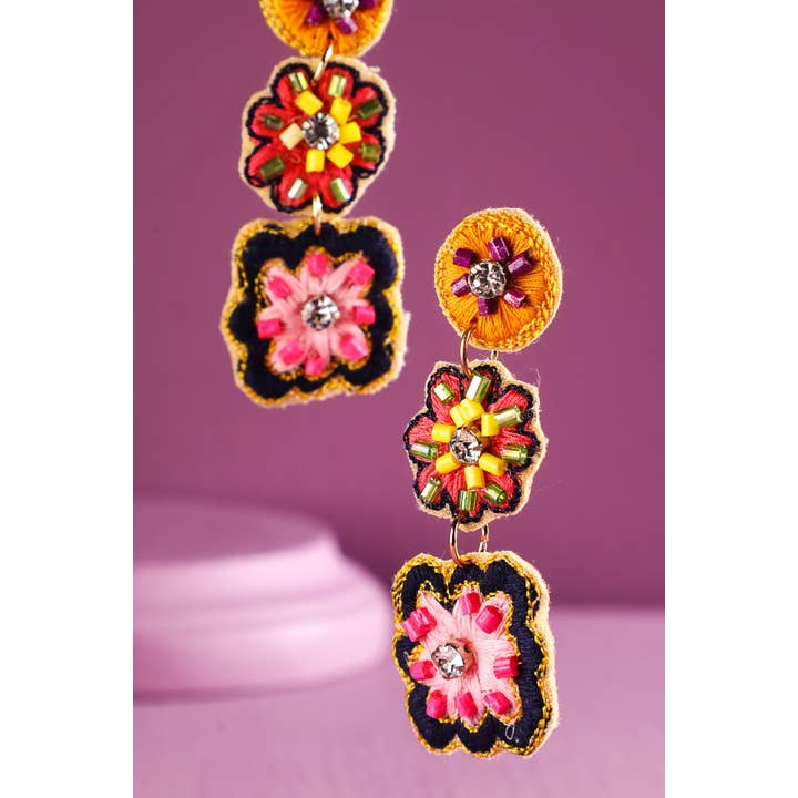 Urbanista - Wholesale Dangle Earrings - Hand Sewed Indian Flower Dangle Earrings5