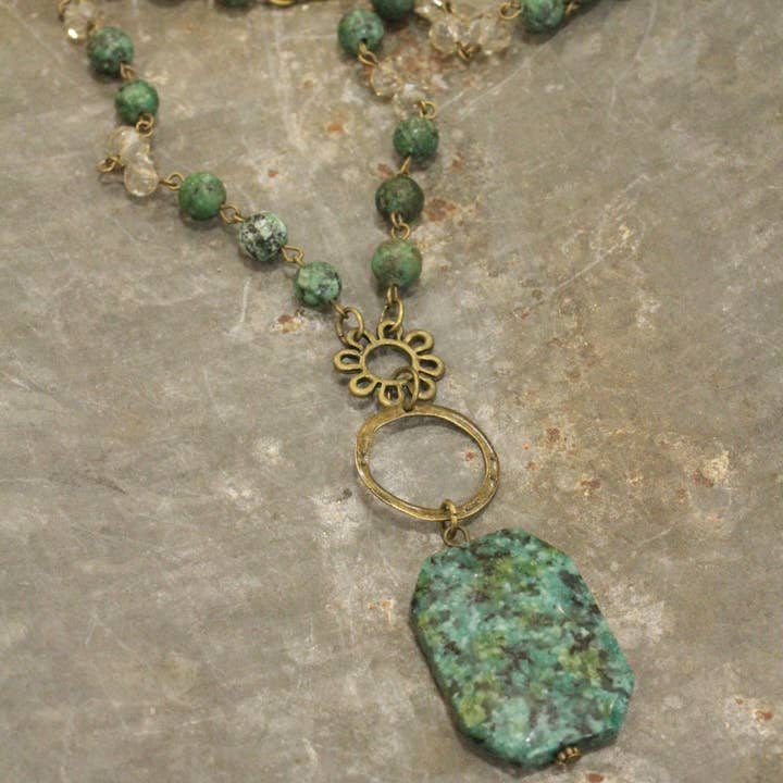 The Primitive Peddler, Inc. - Wholesale Pendant/Charm Necklace - Bohemian Jasper & Stone Drop Necklace