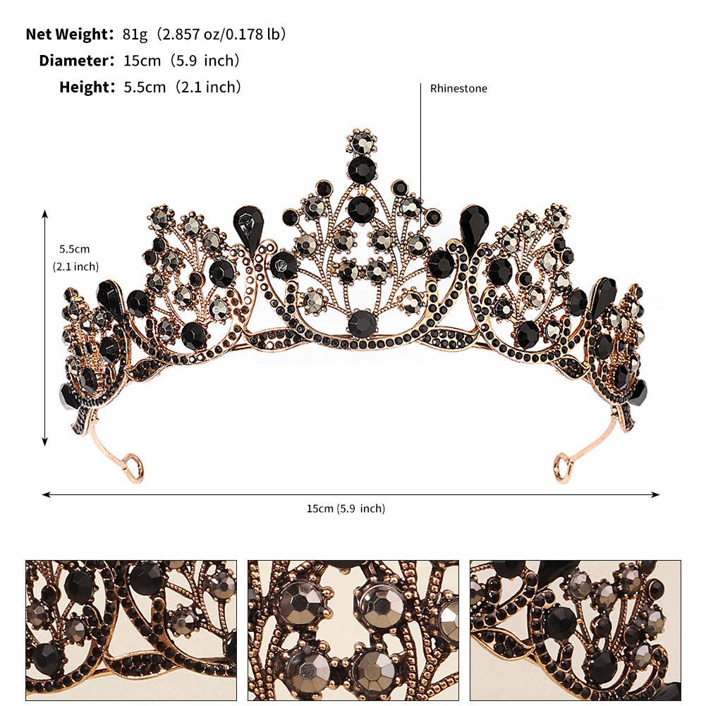 Tourtiwi - Wholesale Tiara - Women's - Obsidian Tiara Rhinestone Alloy Headdress Black Crown43