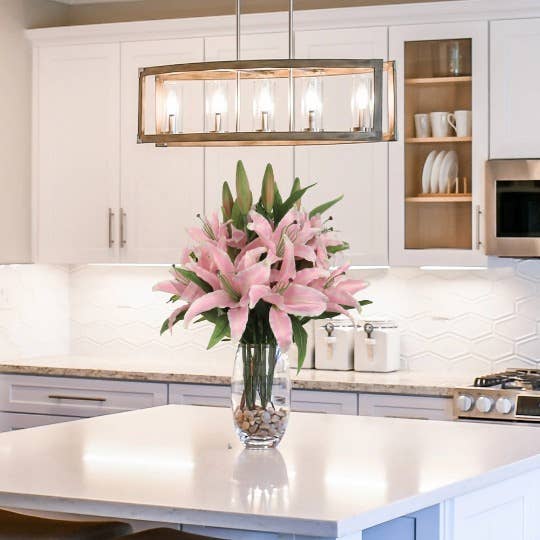 Larksilk - Wholesale Artificial flowers - 35" Casablanca Lily, 1 Bud - Pink/White Faux Flower1