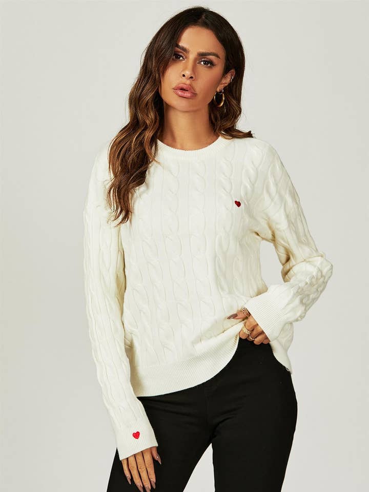 Heart Embroidery Jumper Top In Cream for wholesale on Faire0