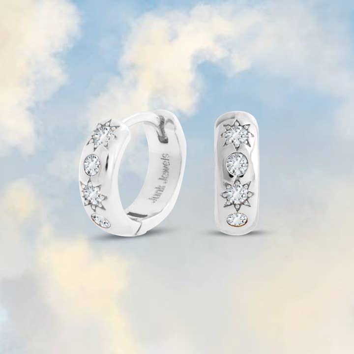 White Stone Petite Hoop Earrings for wholesale by Junk Jewels Ltd