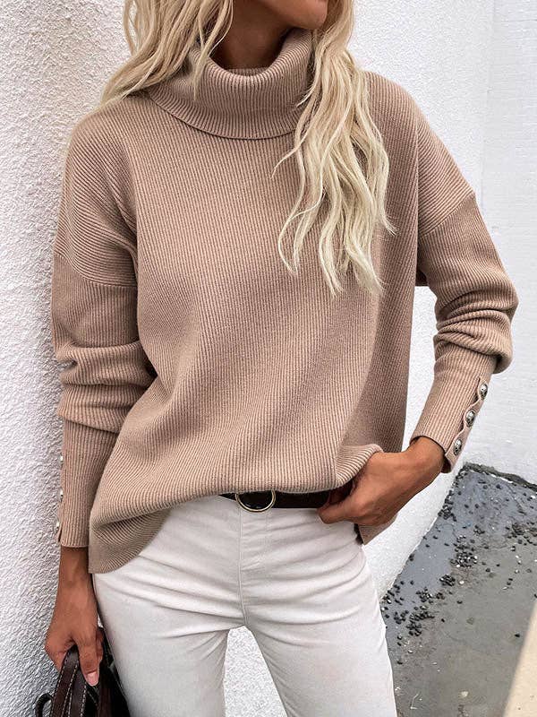 Sheer Trend – wholesale Knitted jumper – Women′s – Casual Loose Solid Color High-Neck Long Sleeves Knitwear2