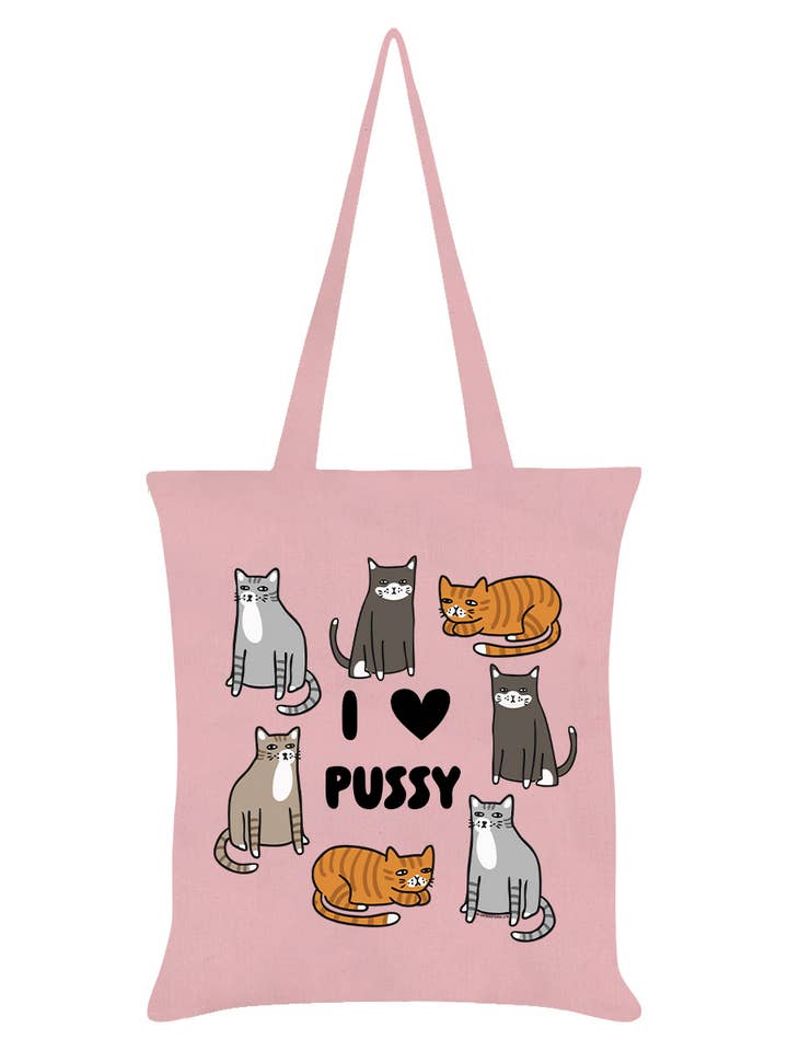 Sac fourre-tout rose clair « J'aime la chatte » pour la vente par Grindstore