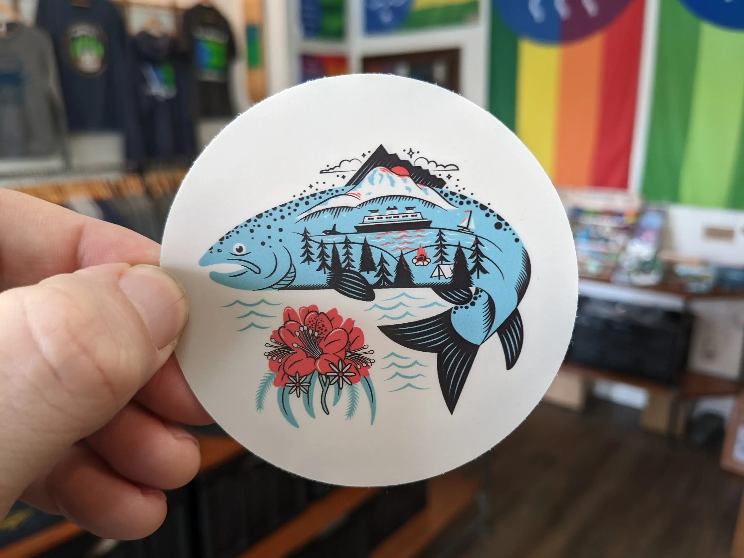 NW Corner Goods - Wholesale Sticker - Salmon Ferry Rhododendron PNW Sticker1