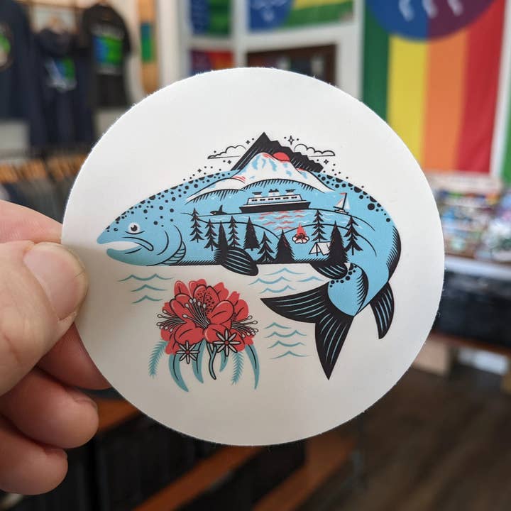 NW Corner Goods - Wholesale Sticker - Salmon Ferry Rhododendron PNW Sticker1