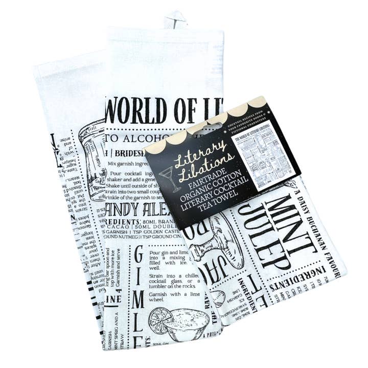 Literary Libations: Fairtrade Cotton Cocktail Tea Towel for wholesale by GiftSmith