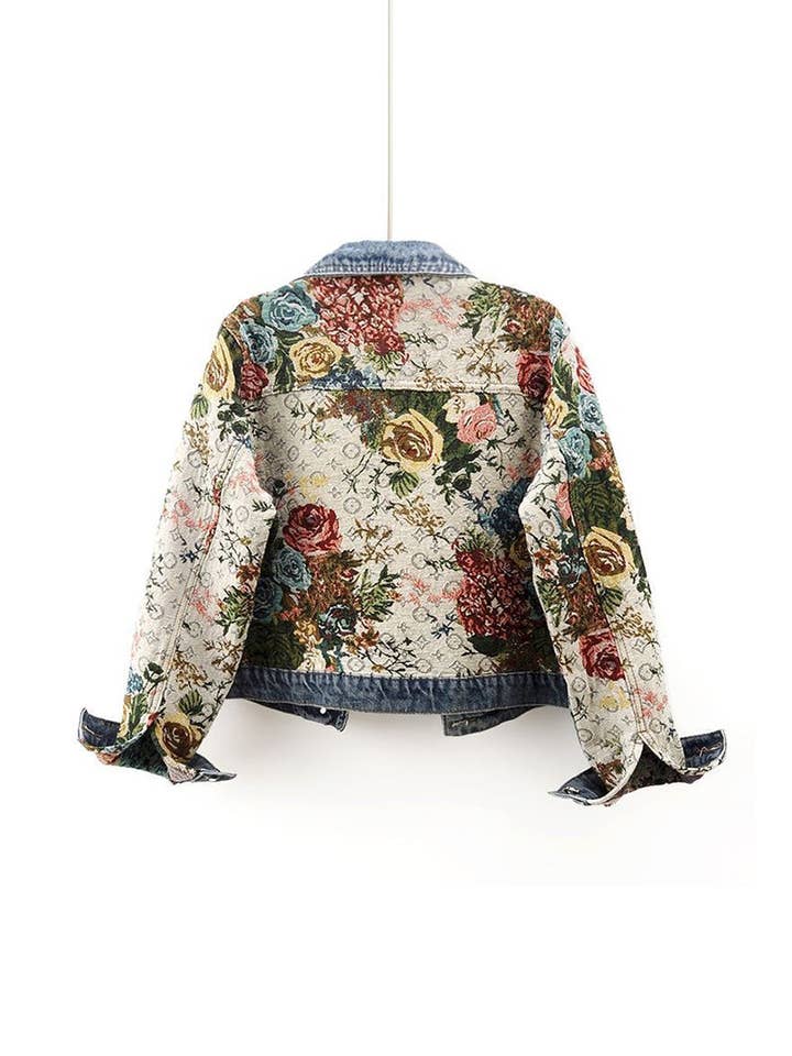 BLUE Floral Denim Jacket for wholesale on Faire