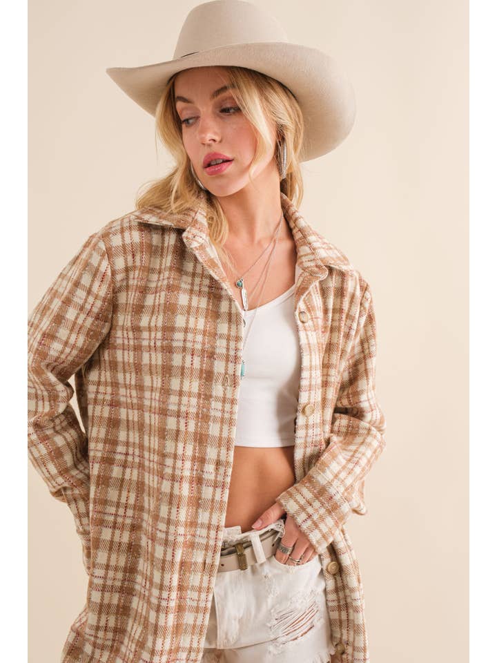 Blue B - Wholesale Shirt Jacket/Shacket - Women's - 34224J - Yarn Dyed Plaid Metallic Wool Blend Button Jacket