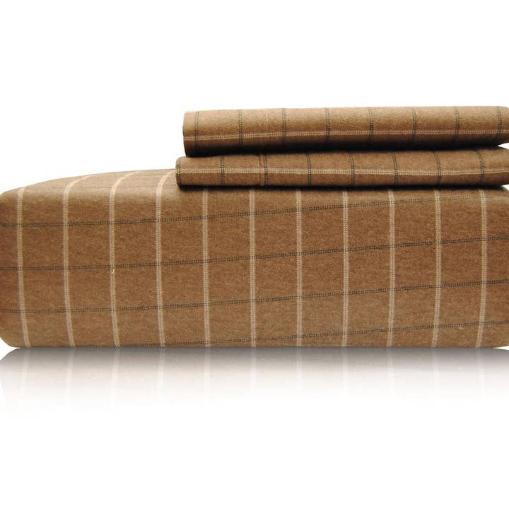 Johnson Home Flannel Duvet Cover Set Check Taupe (Queen) for wholesale by Textile City