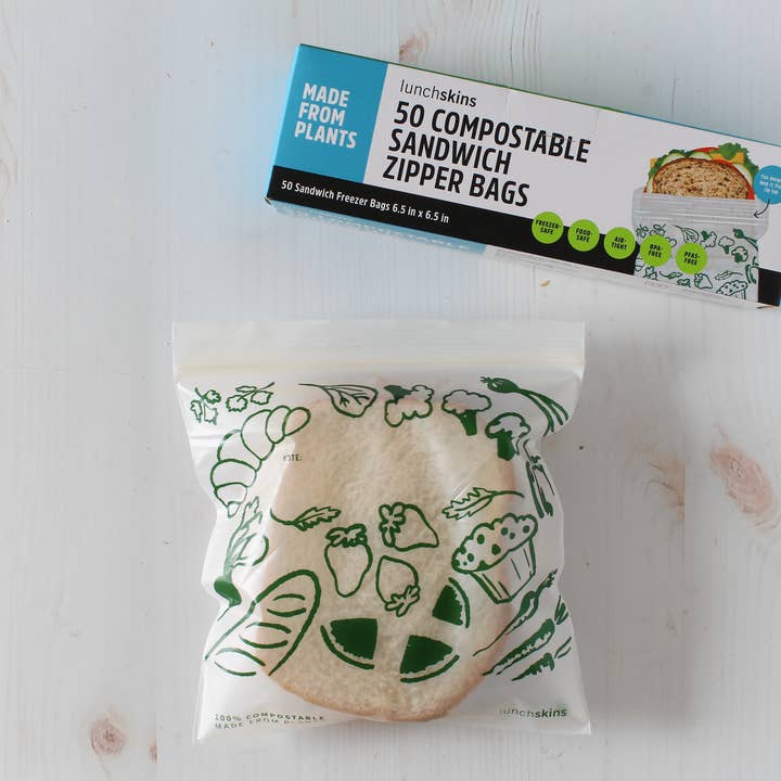 Lunchskins - Wholesale Food Storage Wrap/Bag - Compostable Freezer-Safe Sandwich Ziptop Bags 50ct5