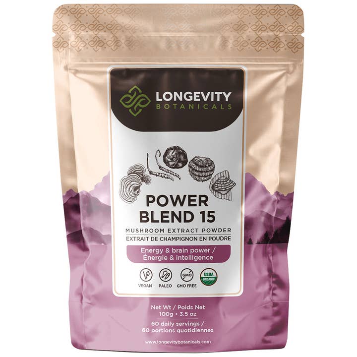 Longevity Botanicals – wholesale Protein/superfood powder – Organic Power Blend 15 Mushroom Extract Powder