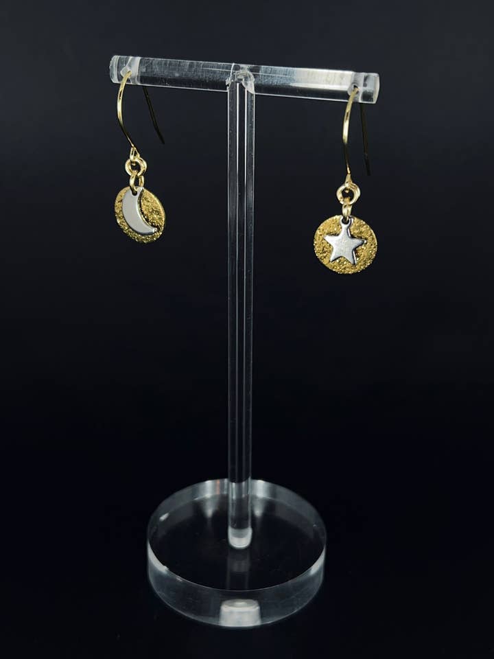 Urania Signal Moon and Star Earrings - Gold / Silver for wholesale by Lawless