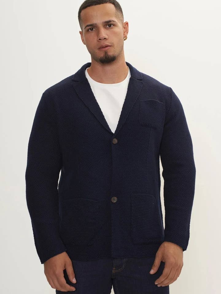 Lättviktig stickad kofta med våffelmönster - Marinblå för wholesale av Ron Tomson