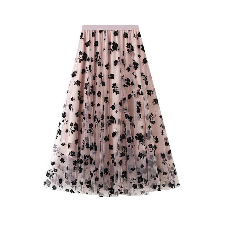 ACCITY - Wholesale Skirt - Women's - Flocked Tulle Pleated Slim Fit Midi Skirt_CWBMS03822