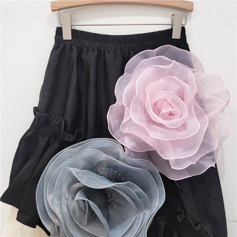 Multi Colored SK043 Chic Mesh Splicing Skirt with 3D Floral Decoration for wholesale on Faire3