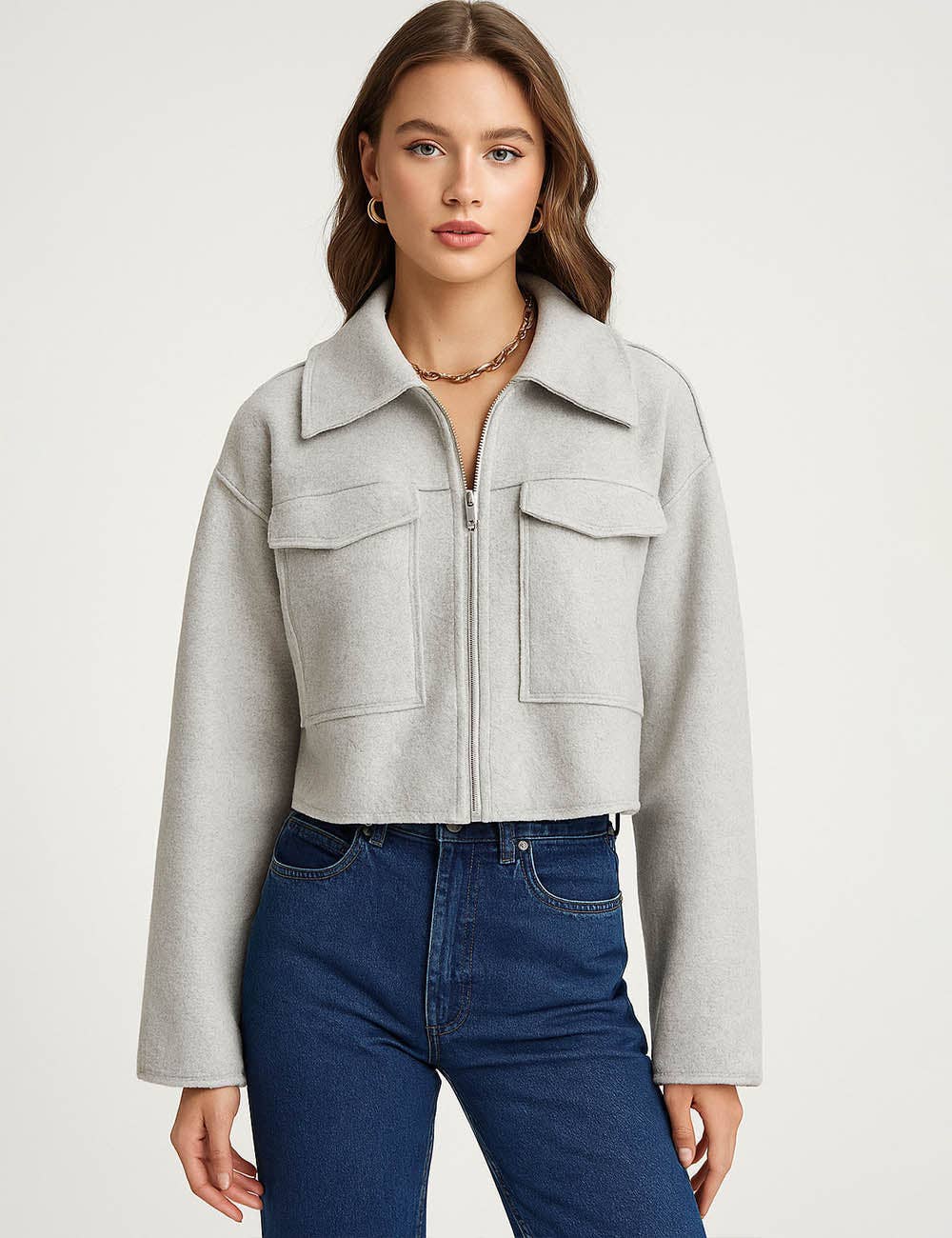 Sweetkama - Wholesale Jacket - Women's - Ladies Turn Down Collar Boxy Cropped Wool Blend Jacket1