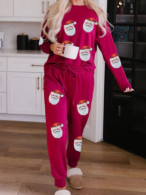 Rosa Clothing - Wholesale Lounge Set - Women's - Christmas Sequin Top Trousers Casual Lounge Set