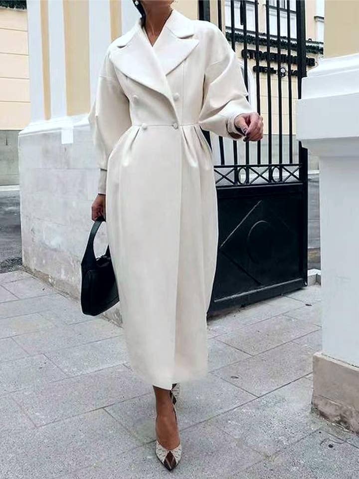 Balloon sleeves Lapel tweed long coat for wholesale by Rosa Clothing