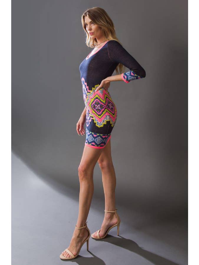 NAVY A jacquard knit mini sweater dress-SW3206 for wholesale on Faire