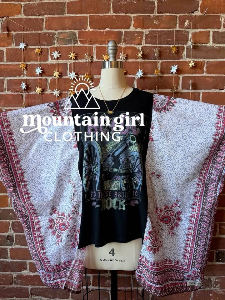 Mountain Girl Clothing - Wholesale Blouse - Women's - SEND IN YOUR OWN TEE Upcycled Fabric Boho Band Poncho Top2