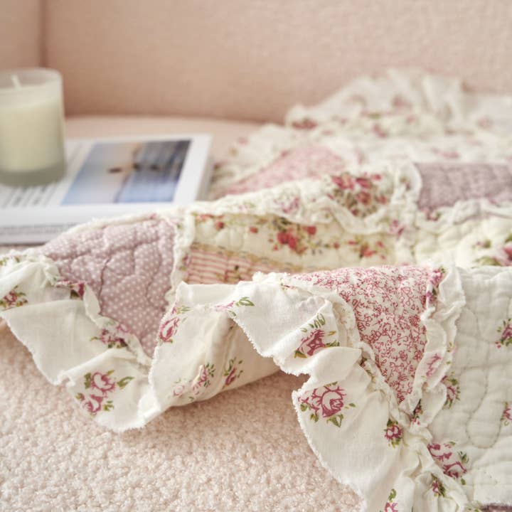 DaDalogy Bedding - Wholesale Throw Pillow Cover - DaDalogy Blush Cottage Rose Pillow Covers – Set of 2, 18x18 Quilted Patchwork Floral Shabby Chic7