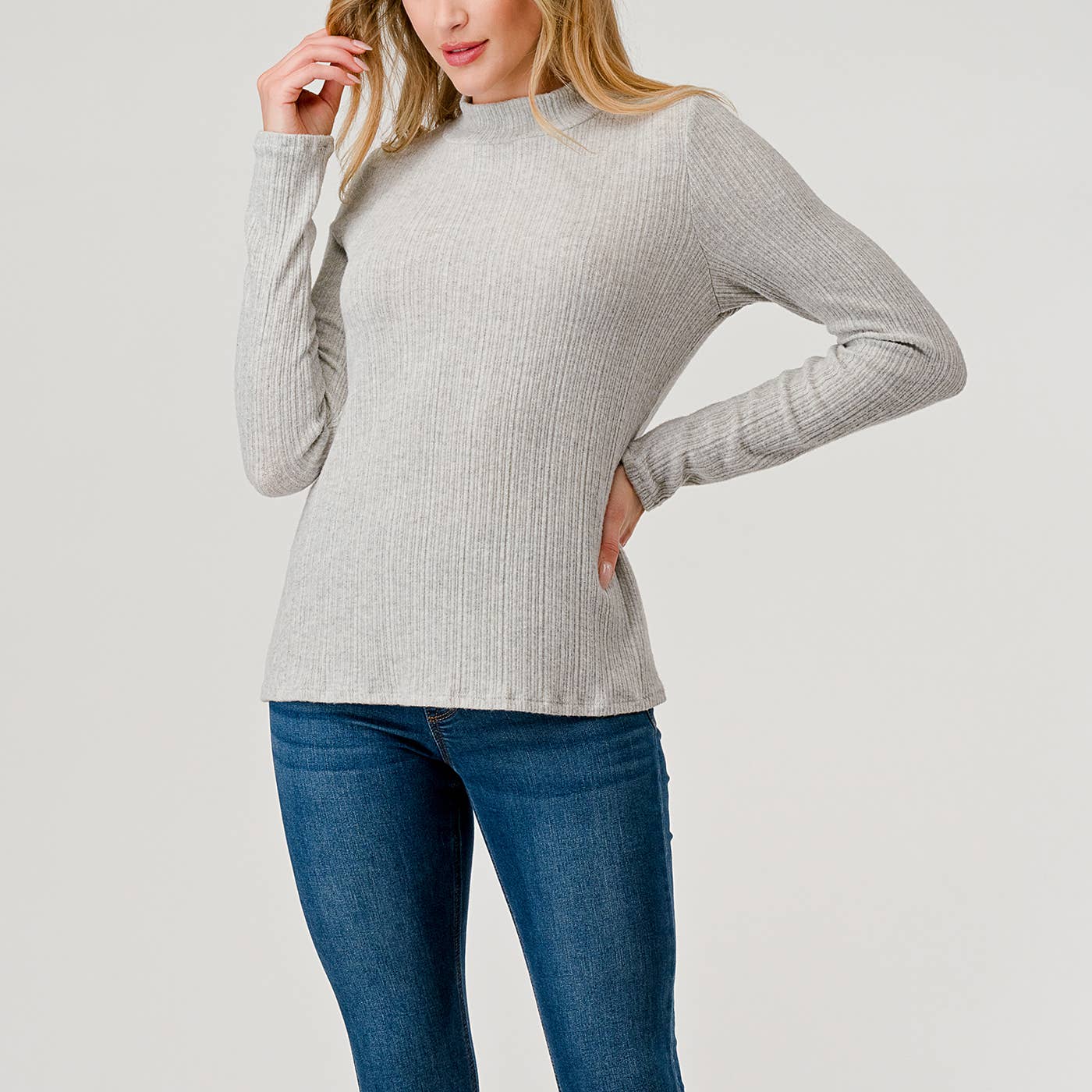 Heimious - Vente Haut en maille – femme - Haut en tricot côtelé brossé à manches longues et col montant, coupe décontractée, T7647