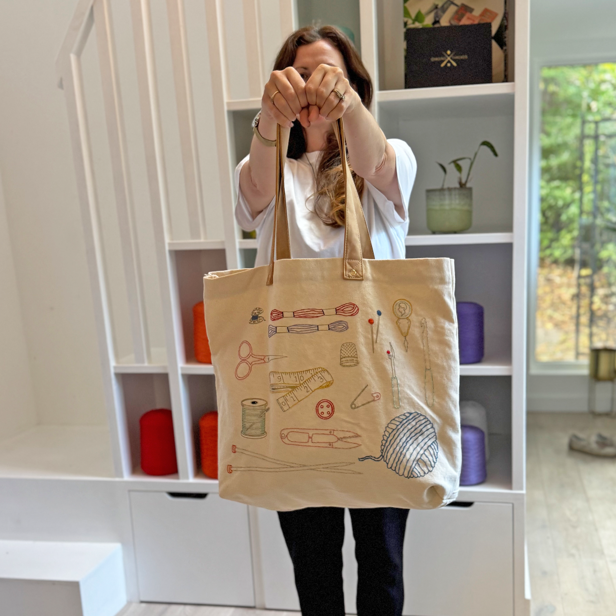 Chasing Threads – wholesale Tote bag – Women's – Stitch Your Craft Tools Tote Bag- Embroidery Kit project bag1