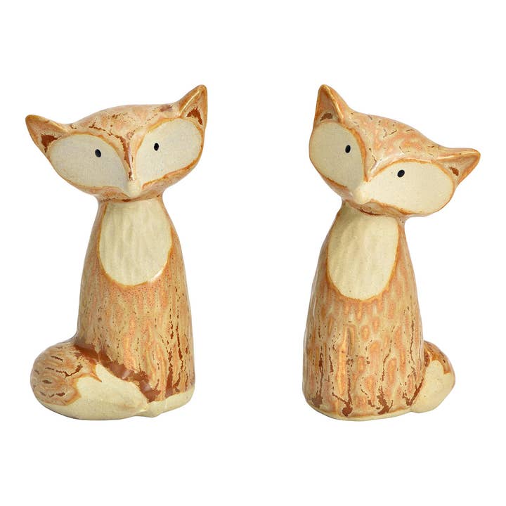 Fox figurine made of stoneware, set of 2, beige (W/H/D) 5x9x5cm for wholesale by Wurm