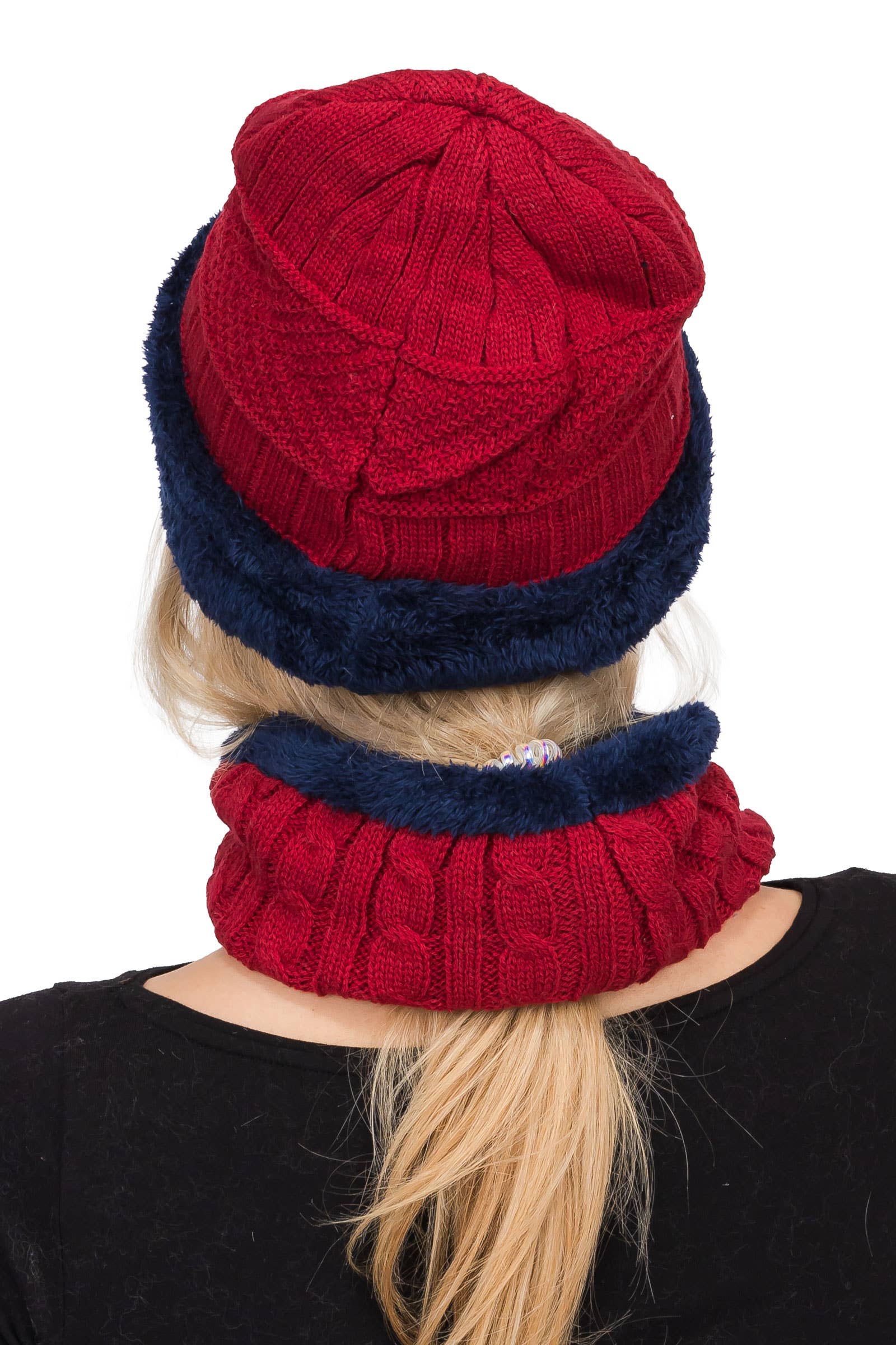 ASSORTED Earth Tone Cable Knitted Fur Beanie Scarf for wholesale on Faire18