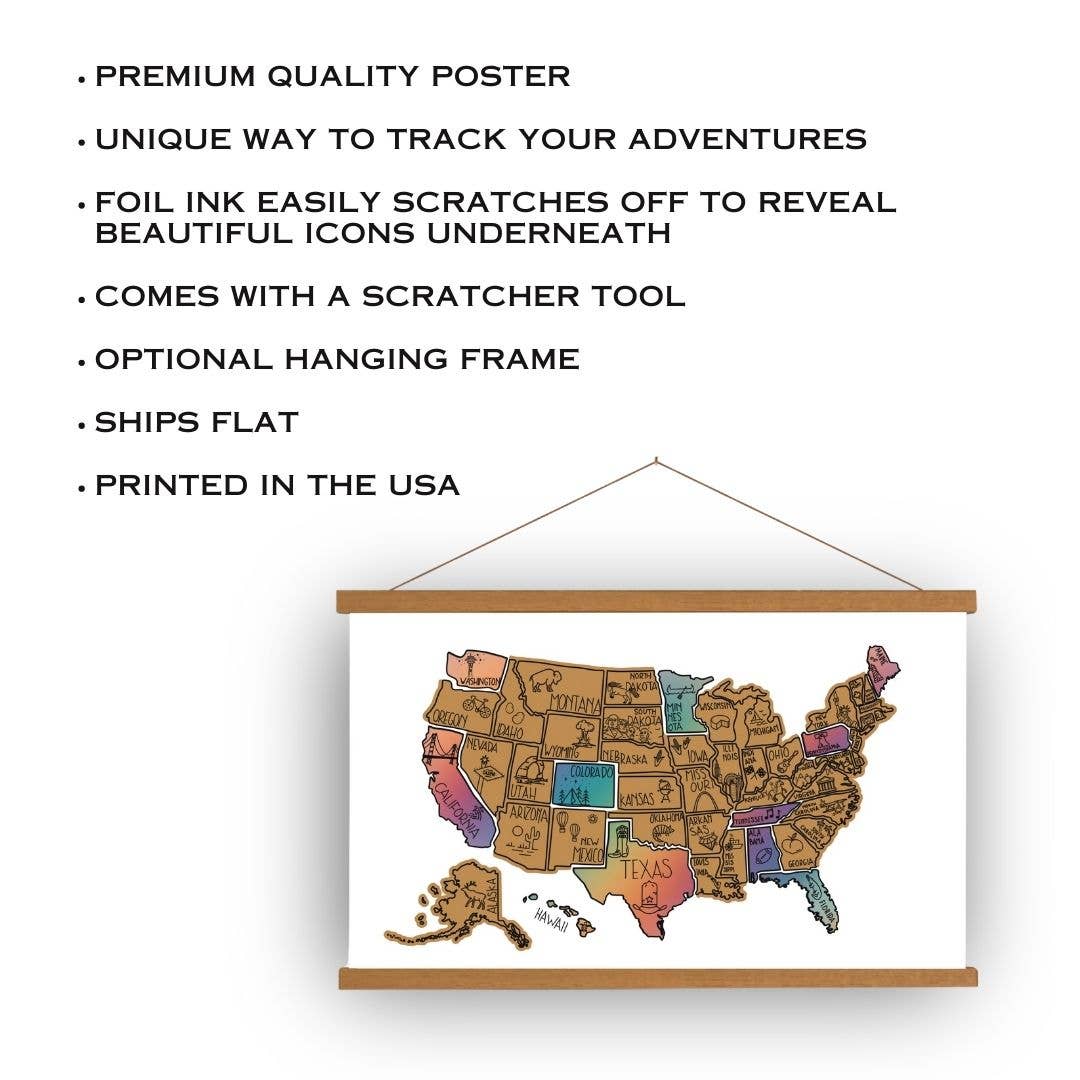 Track Your Adventures - Vente Cartes - Carte à gratter des 50 États américains en or avec icônes2