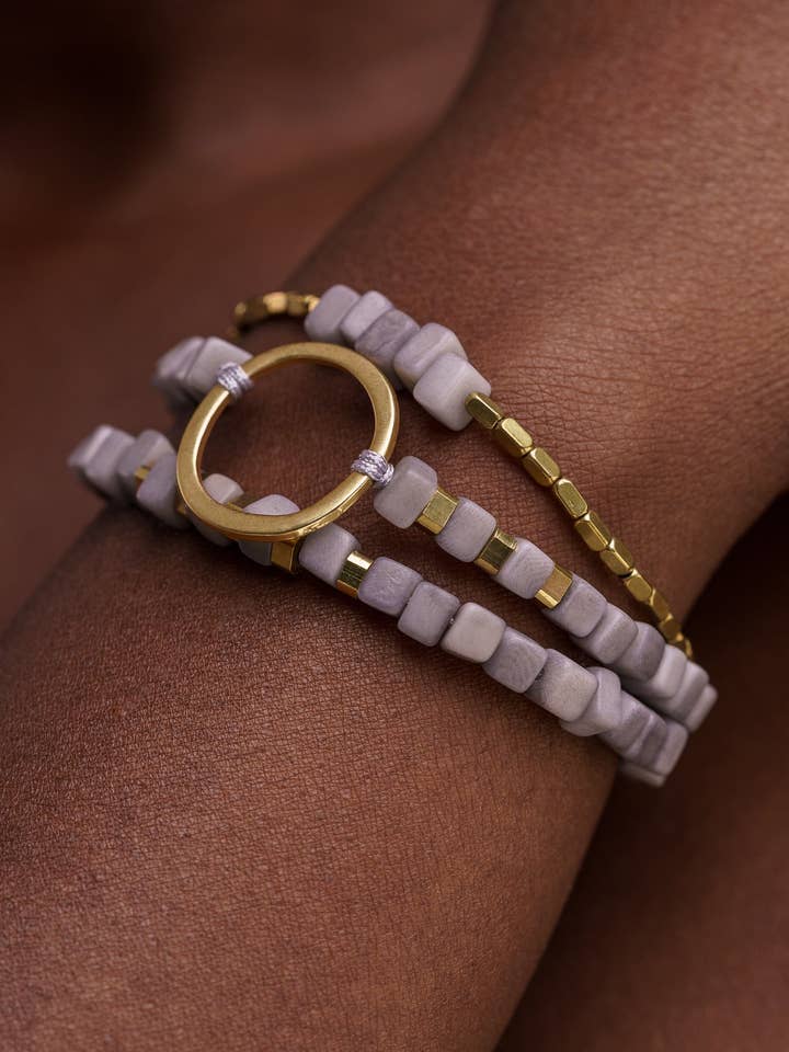 Dainty Triple Tagua Bracelet - Grey for wholesale by Pretty Pink Eco-Jewellery