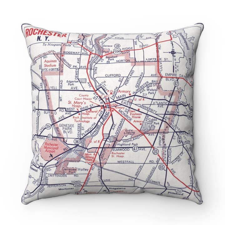 Coussin Carte de Rochester – Coussin Carré 18" pour la vente par Daisy Mae Designs