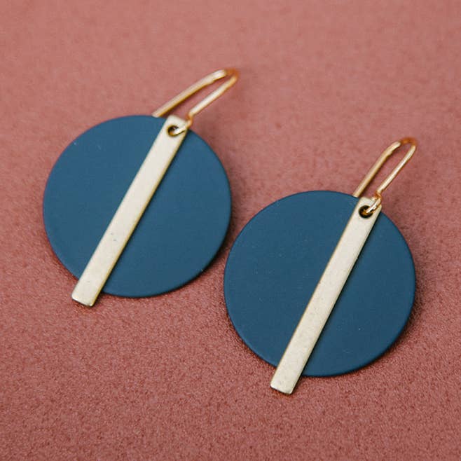 Gold Bar and Disc Earrings |CB005 for wholesale by Copper Bee