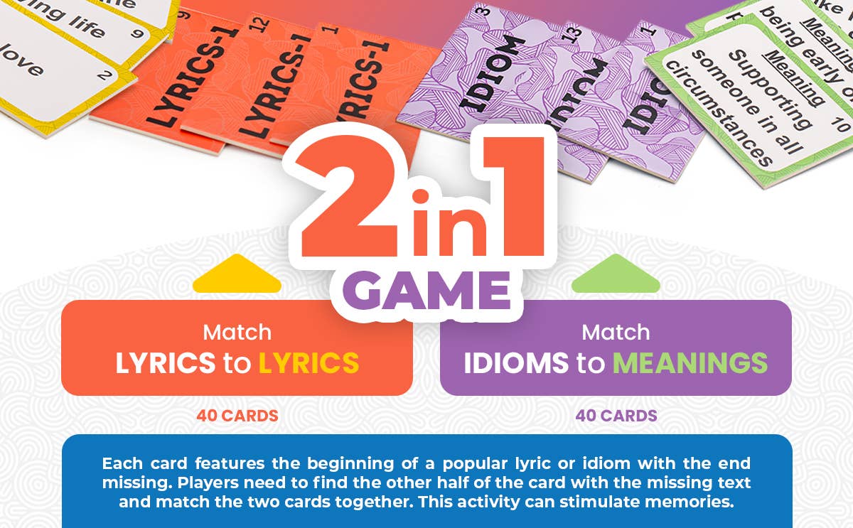 Assistex - Wholesale Card Game - Matching Memory Card Games, 2in1 Lyric and Idiom for Seniors6