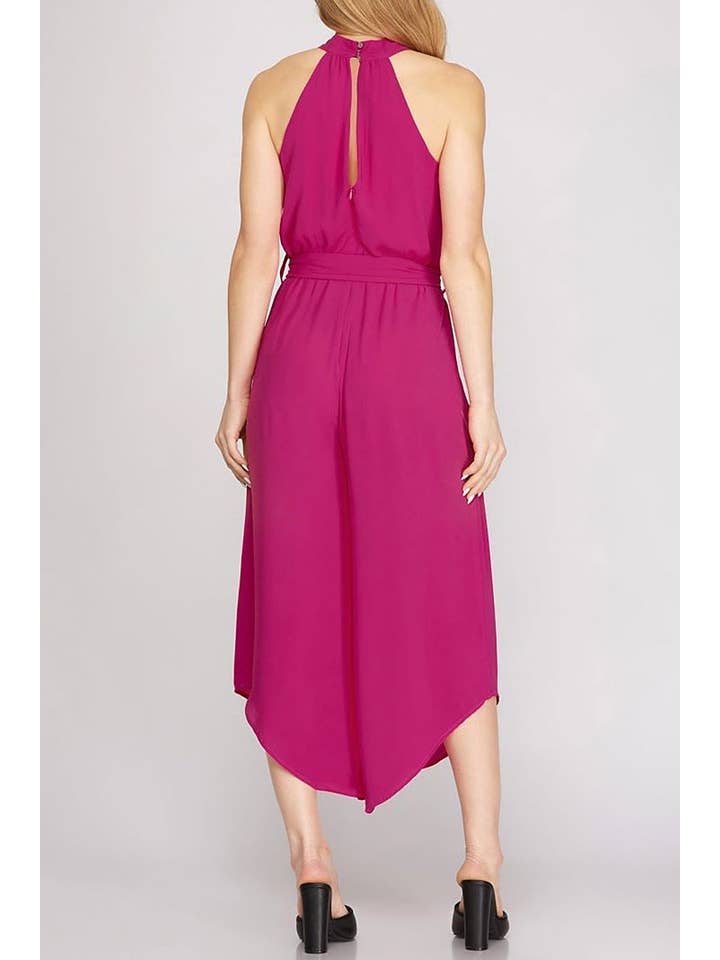 ROUSSEAU - Wholesale Jumpsuit - Women's - HALTER NECK WITH WAIST SASH WOVEN JUMPSUIT4