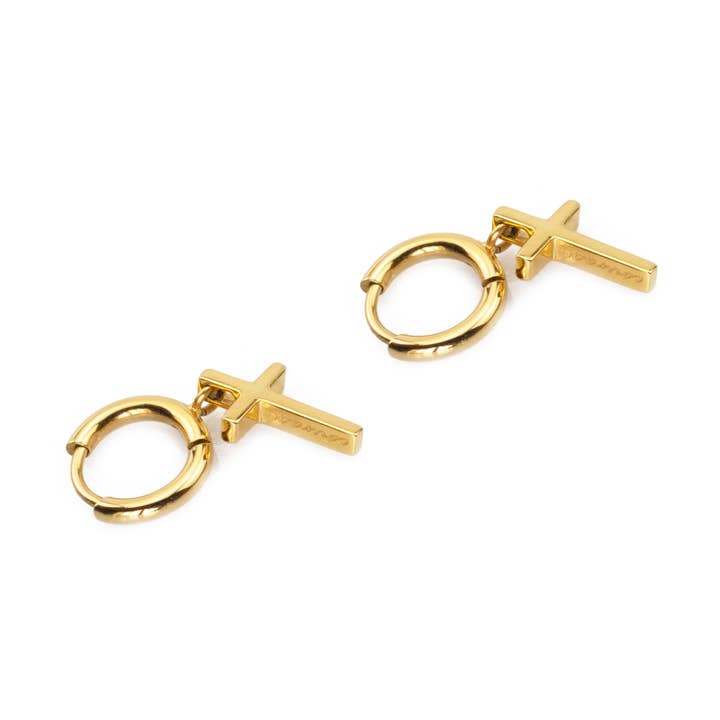 Courageous Cross Huggie Earrings for wholesale by Eden Jewelry