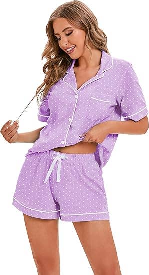 GEXWORLDWIDE - Wholesale Sleepwear Set - Women's - Women's 100% Cotton Pajamas Short Sleeve Wave point6