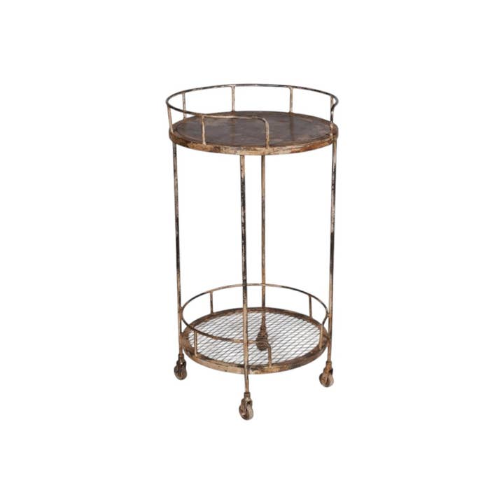 HomeRoots - Wholesale Bar Cart - 18" Brown Iron Distressed Round Rolling Bar Cart