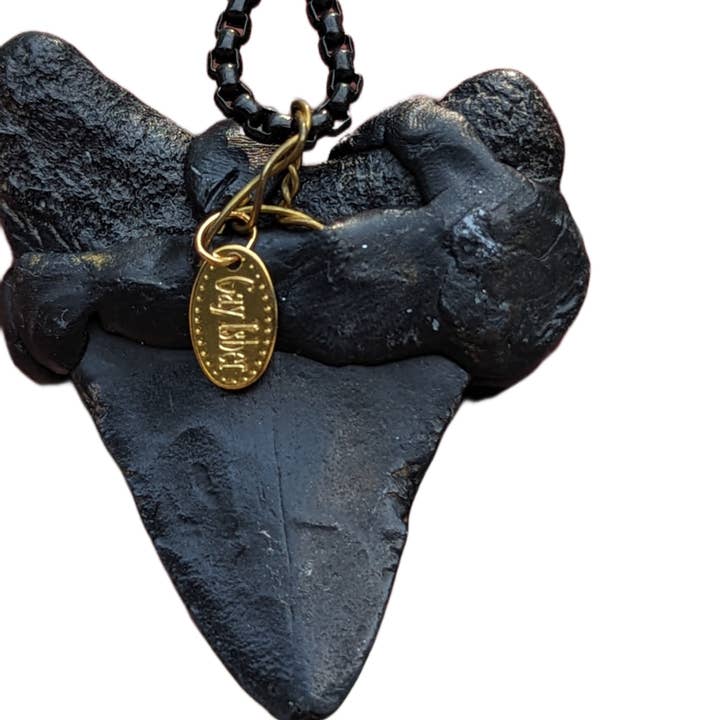 Gay Isber Designs - Wholesale Pendant/Charm Necklace - Real Megalodon Shark Tooth Fossil pendant Black Swarovski Pearls Unisex Statement Sugar Gay Isber 27 inch black chain6