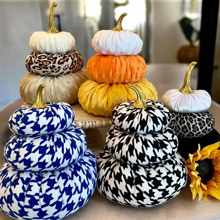Leanne Bruce Co. - Wholesale Decorative Tabletop Object - Fabric Pumpkin Tiered Stacks Colorful Statement Centerpiece0