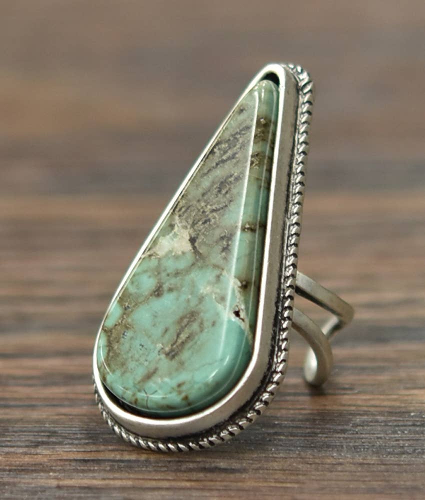 ISAC Trading Inc - Wholesale Cocktail/Statement Ring - 750203, Turquoise, Brass Adjustable Ring0