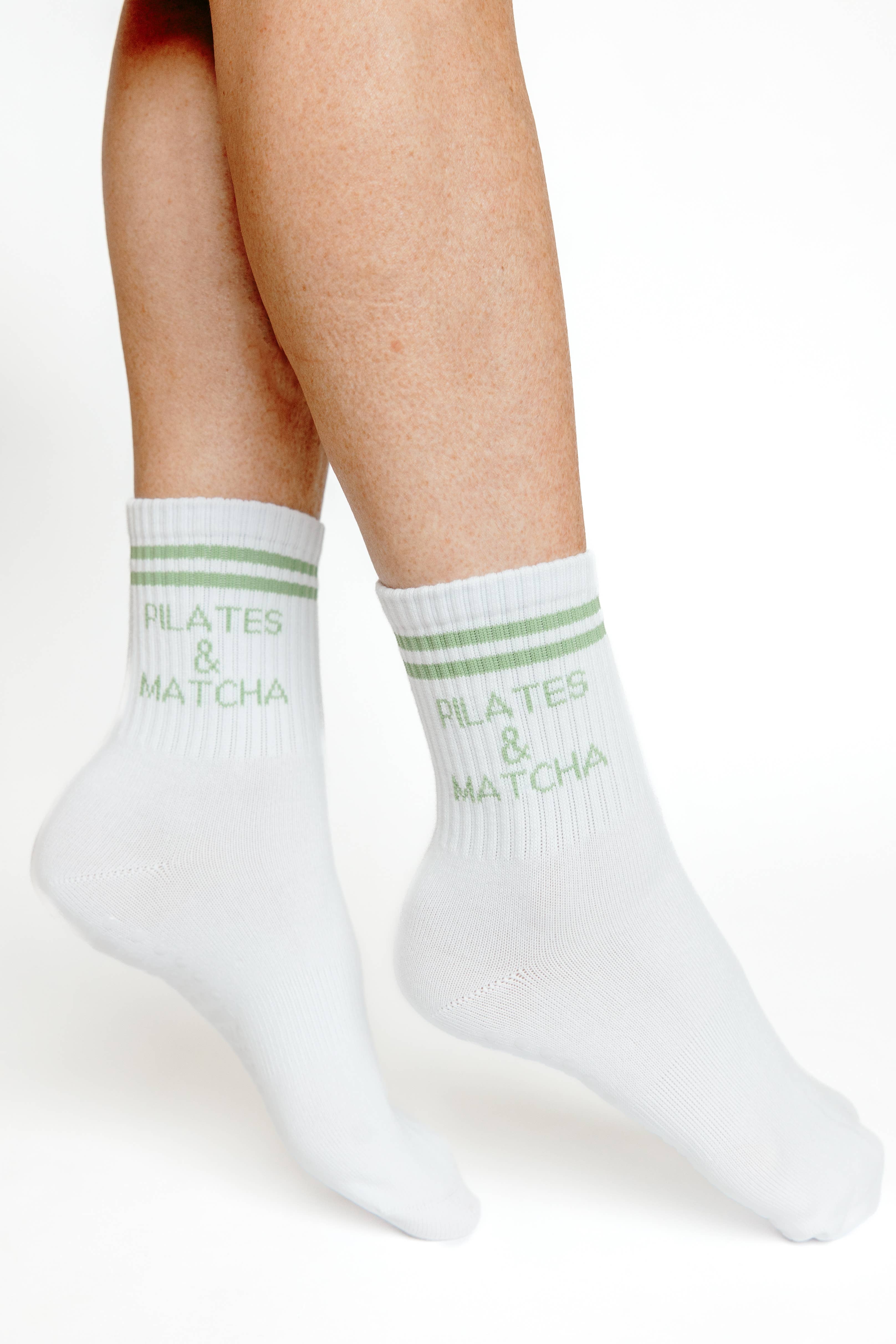 Blanc Chaussettes antidérapantes Pilates & Matcha en vente sur Faire3