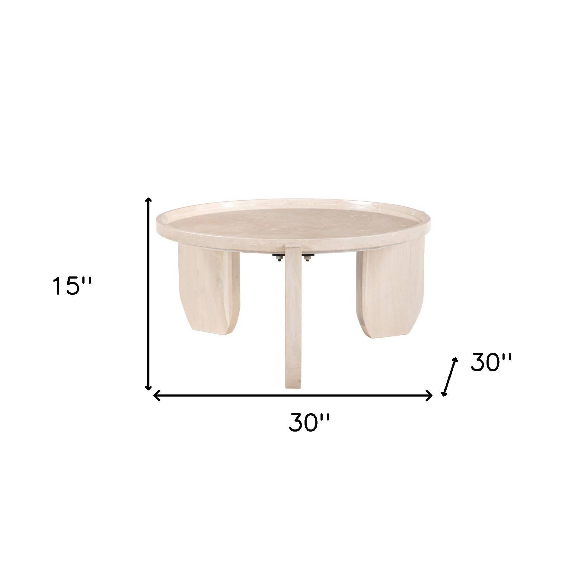 HomeRoots - Wholesale Coffee Table - 30" Natural Genuine Marble and Marble Round Coffee Table2