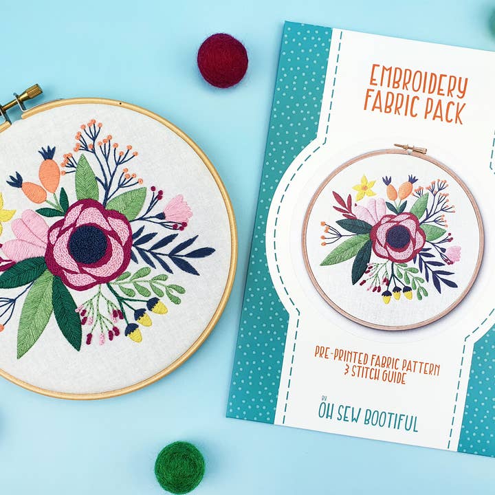 Poppy Bouquet Floral Embroidery Pattern Fabric Pack for wholesale by Oh Sew Bootiful