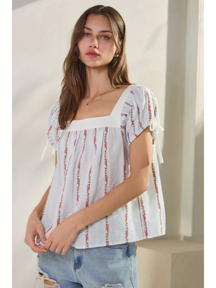 Oddi - Wholesale Blouse - Women's - Floral Embroidery Jacquard Blouse